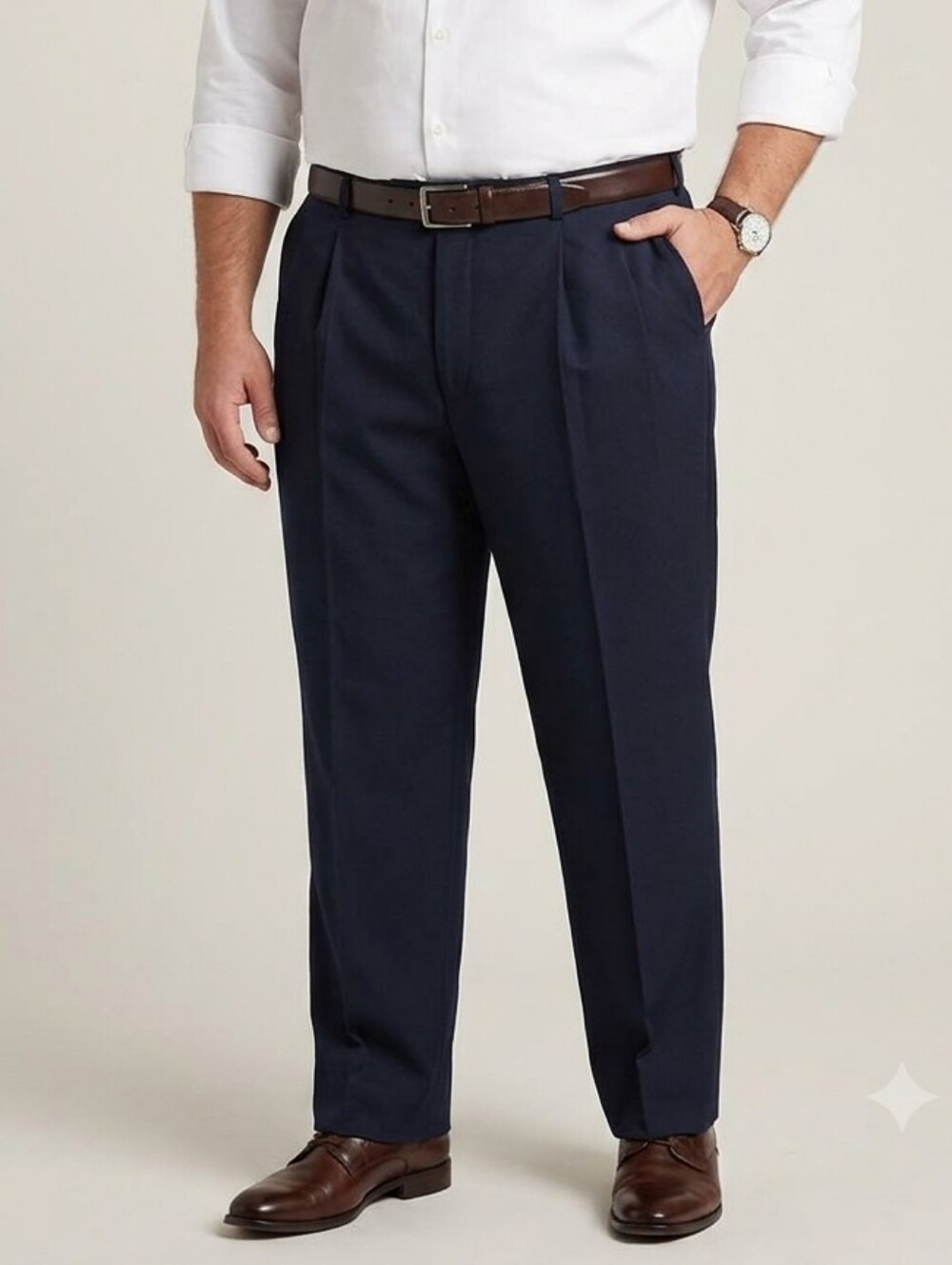 Men's Navy Blue Pleated Hemmed Wool Blend Dress Pants Size 38X30